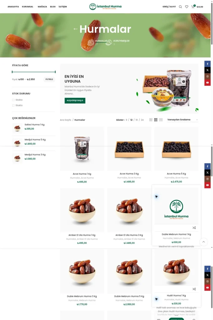 İstanbul Hurma E-Ticaret Web Sitesi tasarım detayı