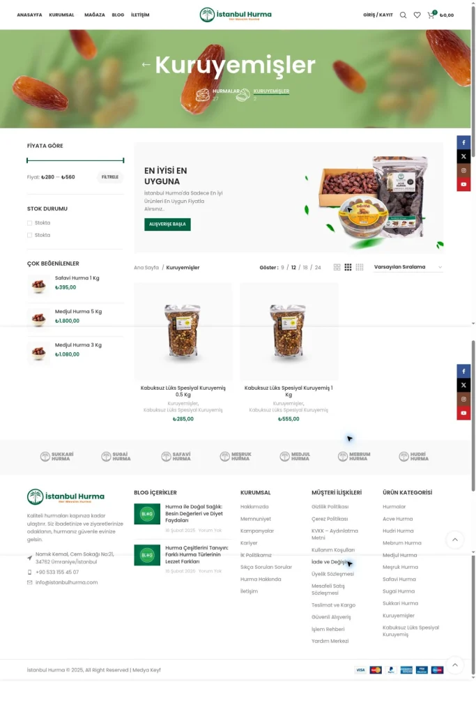 İstanbul Hurma E-Ticaret Web Sitesi tasarım detayı