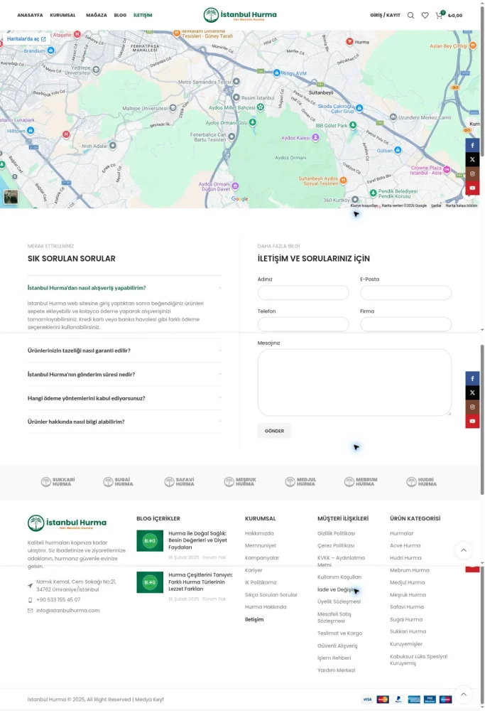 İstanbul Hurma E-Ticaret Web Sitesi tasarım detayı