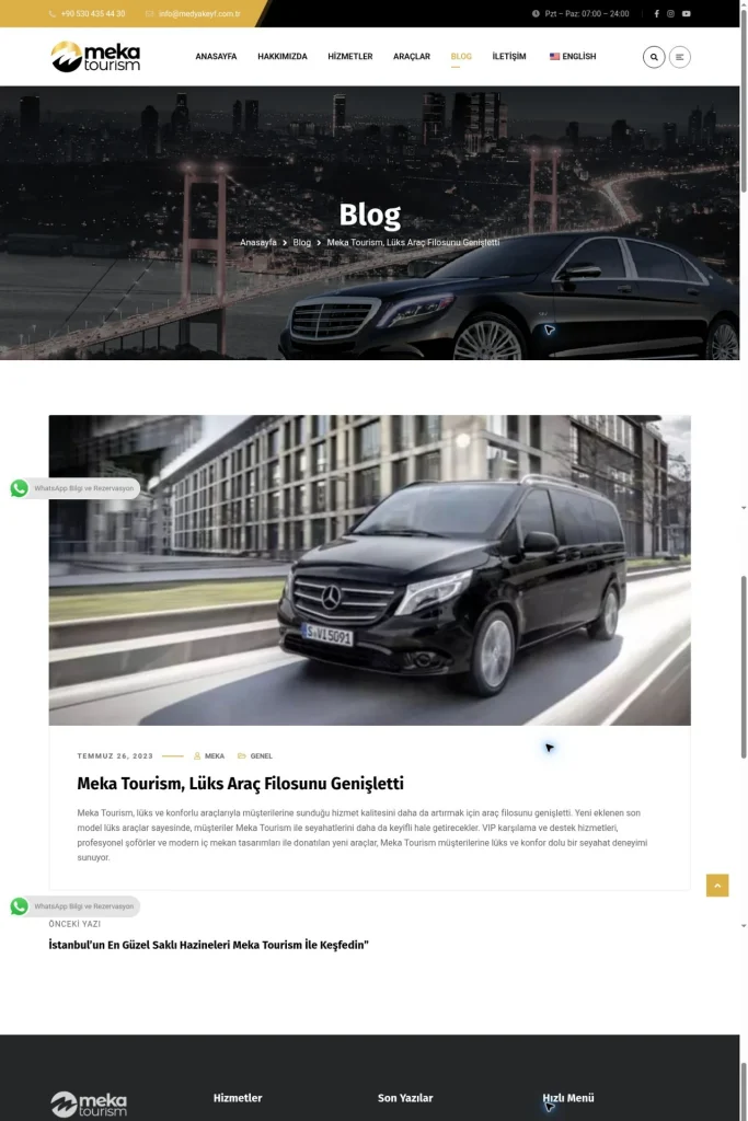 Meka Tourism Web Sitesi tasarım detayı