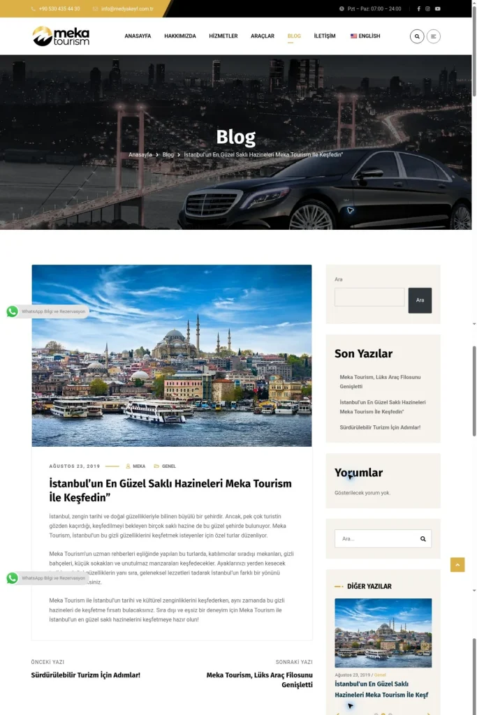 Meka Tourism Web Sitesi tasarım detayı
