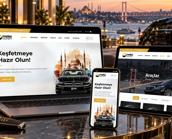 Meka Tourism web sitesi masaüstü tablet ve telefon görünümü