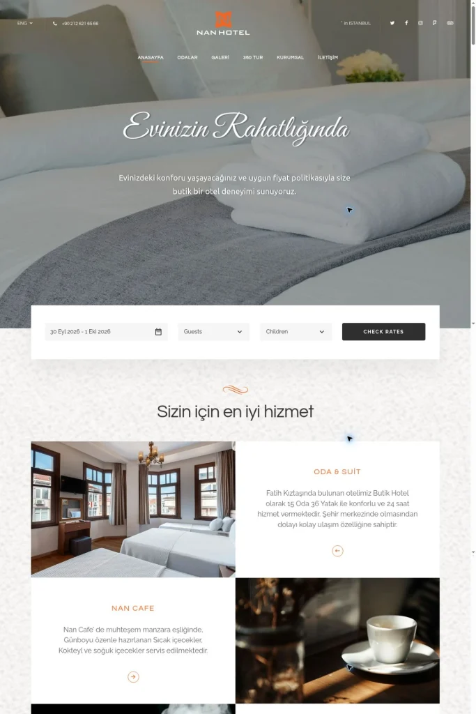 Nan Hotel Web Sitesi tasarım detayı