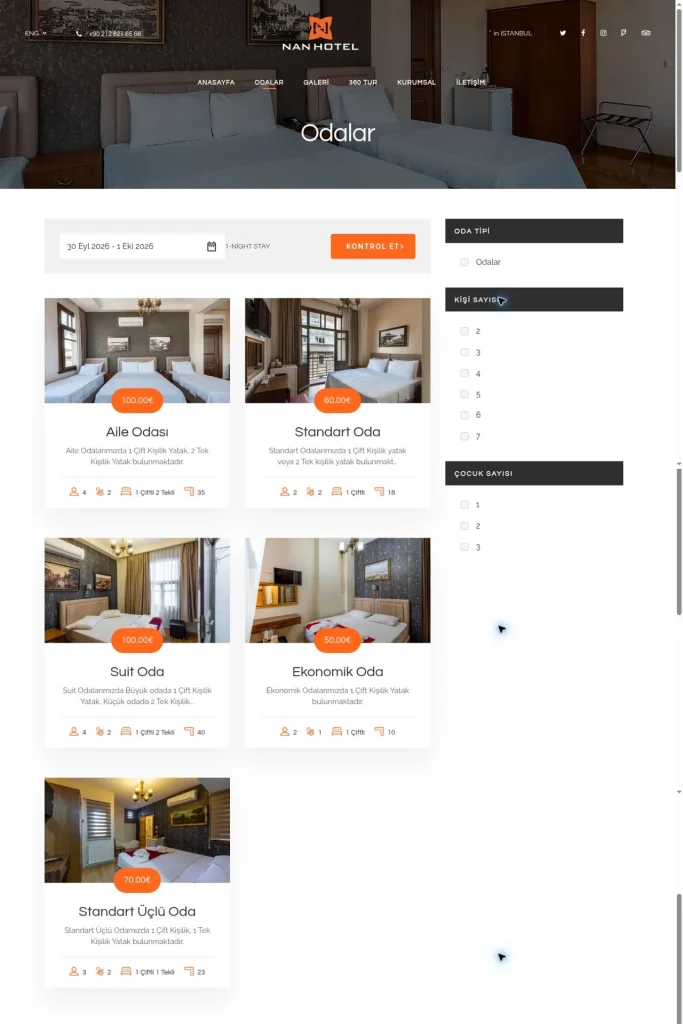 Nan Hotel Web Sitesi tasarım detayı