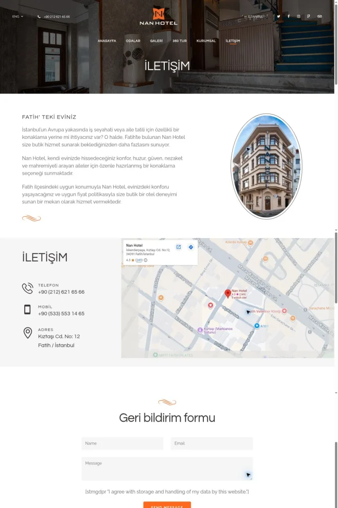 Nan Hotel Web Sitesi tasarım detayı
