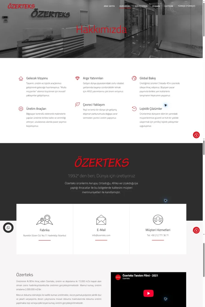 Özerteks Kurumsal Web Sitesi ve Koleksiyon Tanıtımı tasarım detayı