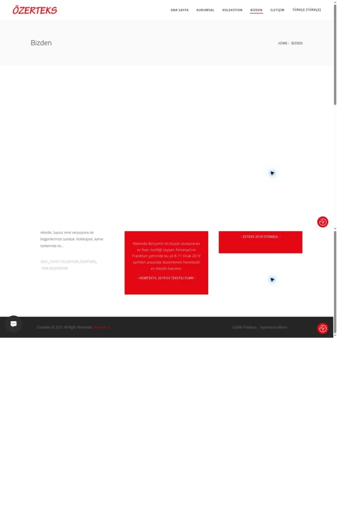 Özerteks Kurumsal Web Sitesi ve Koleksiyon Tanıtımı tasarım detayı