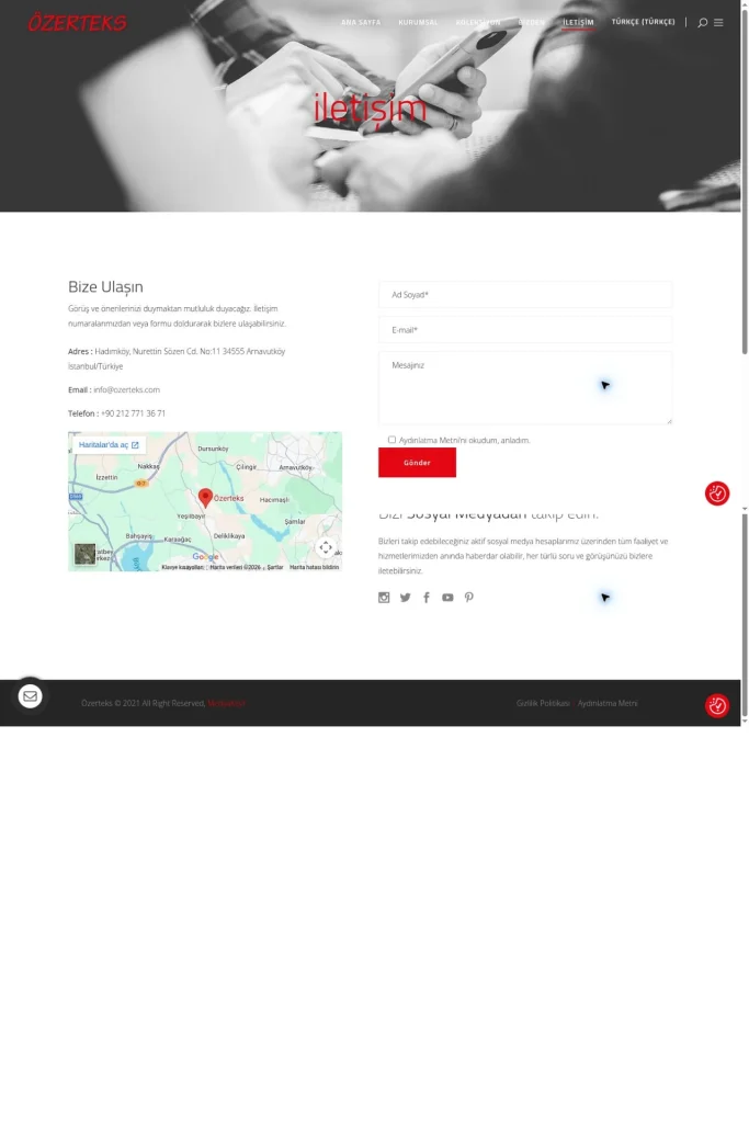 Özerteks Kurumsal Web Sitesi ve Koleksiyon Tanıtımı tasarım detayı
