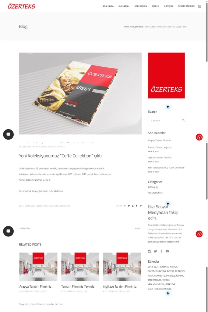 Özerteks Kurumsal Web Sitesi ve Koleksiyon Tanıtımı tasarım detayı