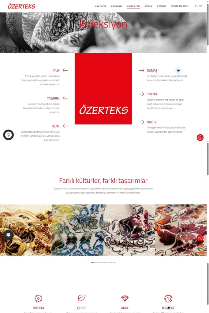 Özerteks Kurumsal Web Sitesi ve Koleksiyon Tanıtımı tasarım detayı