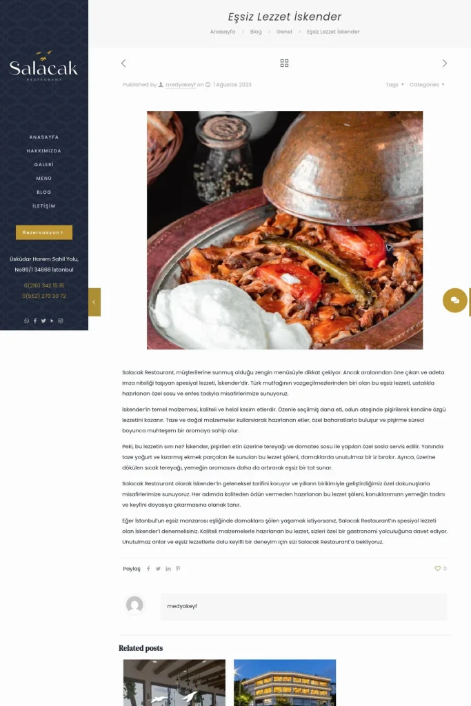Salacak Restaurant Web Sitesi ve Menü Tanıtımı tasarım detayı