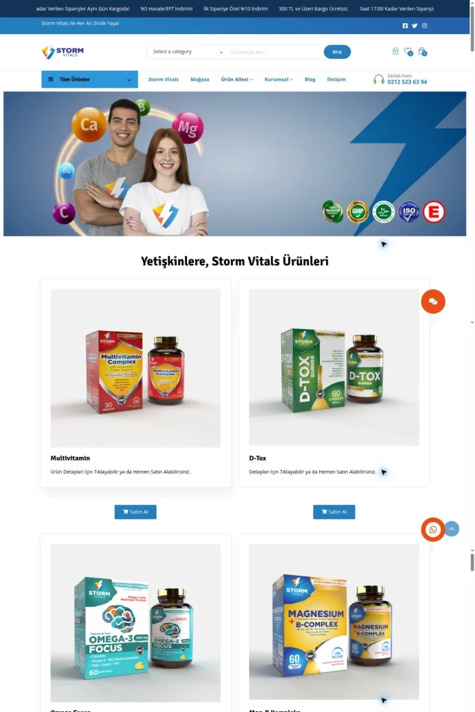 Storm Vitals E-Ticaret Web Sitesi tasarım detayı