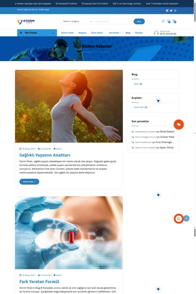 Storm Vitals E-Ticaret Web Sitesi tasarım detayı