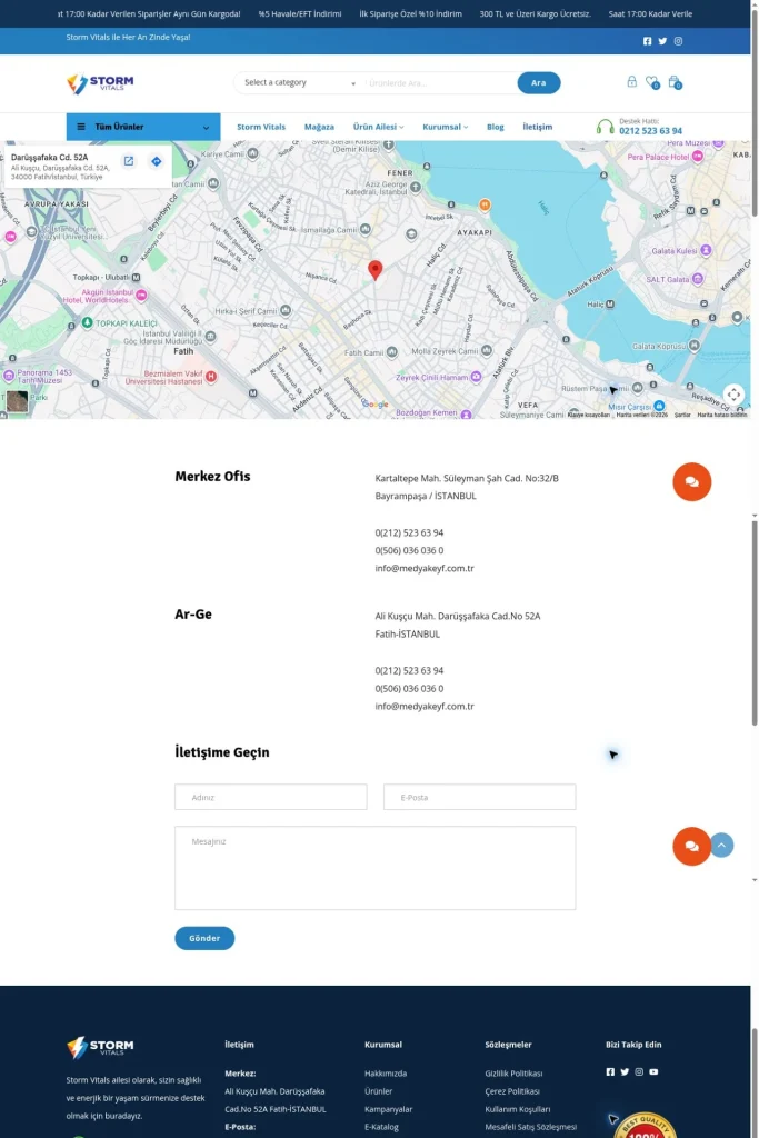 Storm Vitals E-Ticaret Web Sitesi tasarım detayı