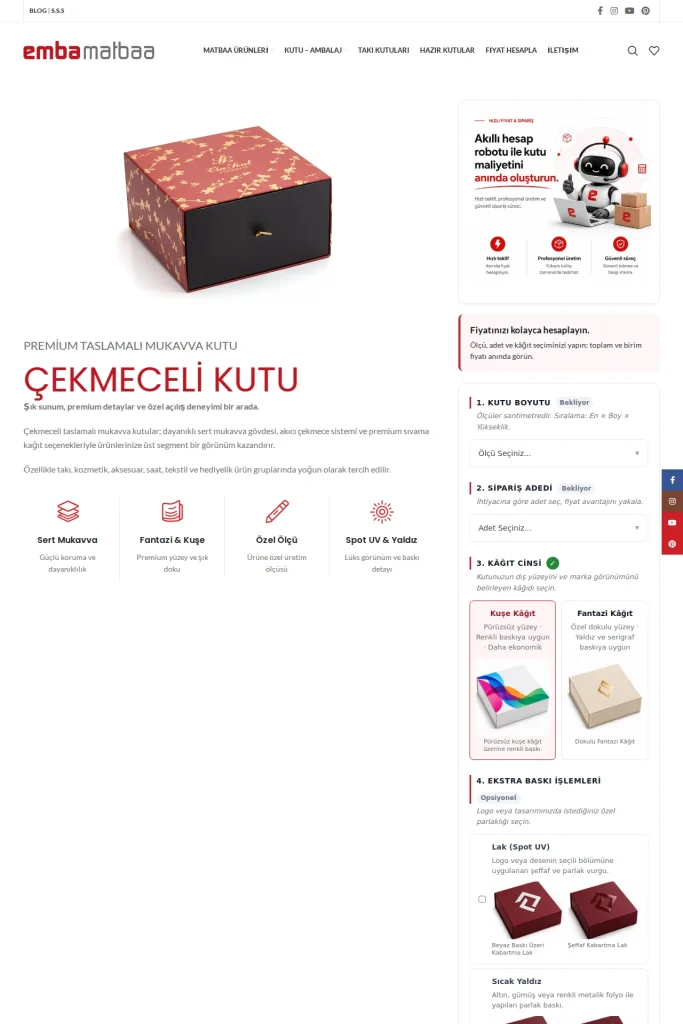 Emba Matbaa Akıllı Teklif Robotu tasarım detayı