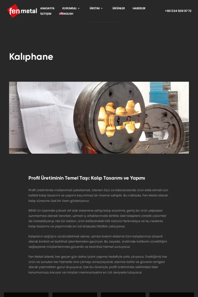 Fen Metal Kurumsal Web Sitesi ve Ürün Kataloğu tasarım detayı
