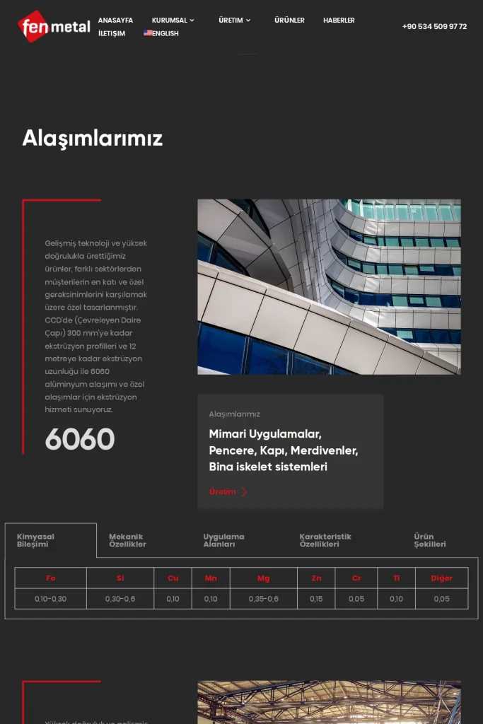Fen Metal Kurumsal Web Sitesi ve Ürün Kataloğu tasarım detayı