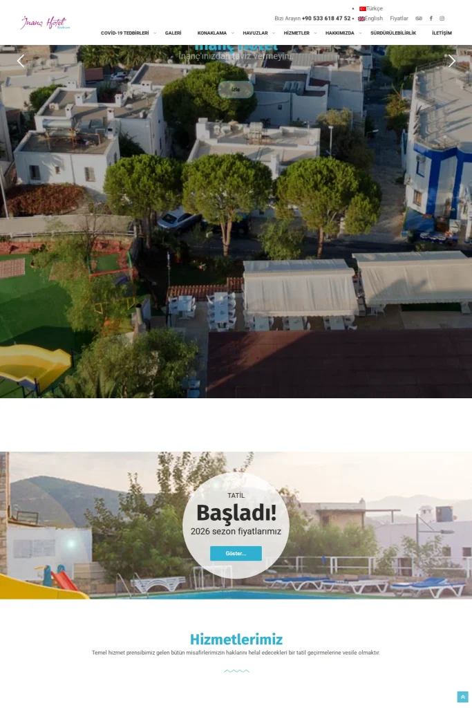 İnanç Hotel Web Sitesi tasarım detayı