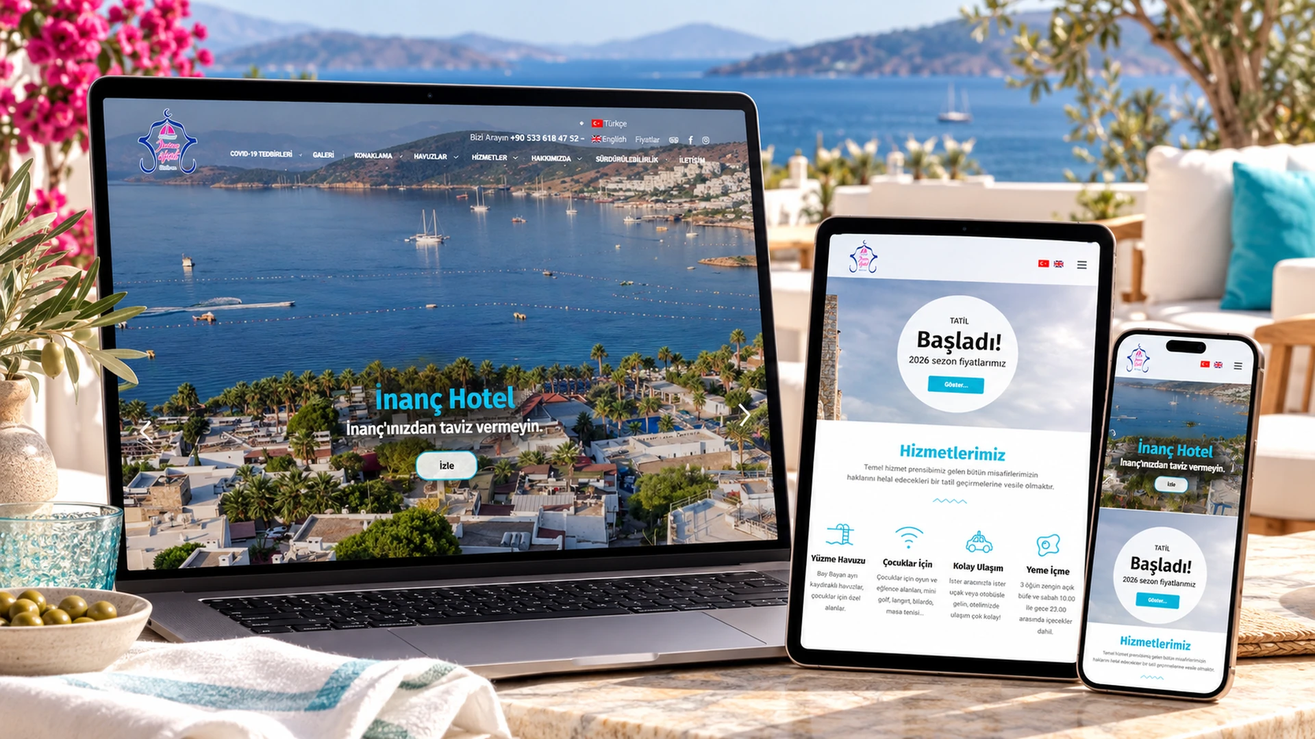 İnanç Hotel ilk sürüm web sitesi mockup