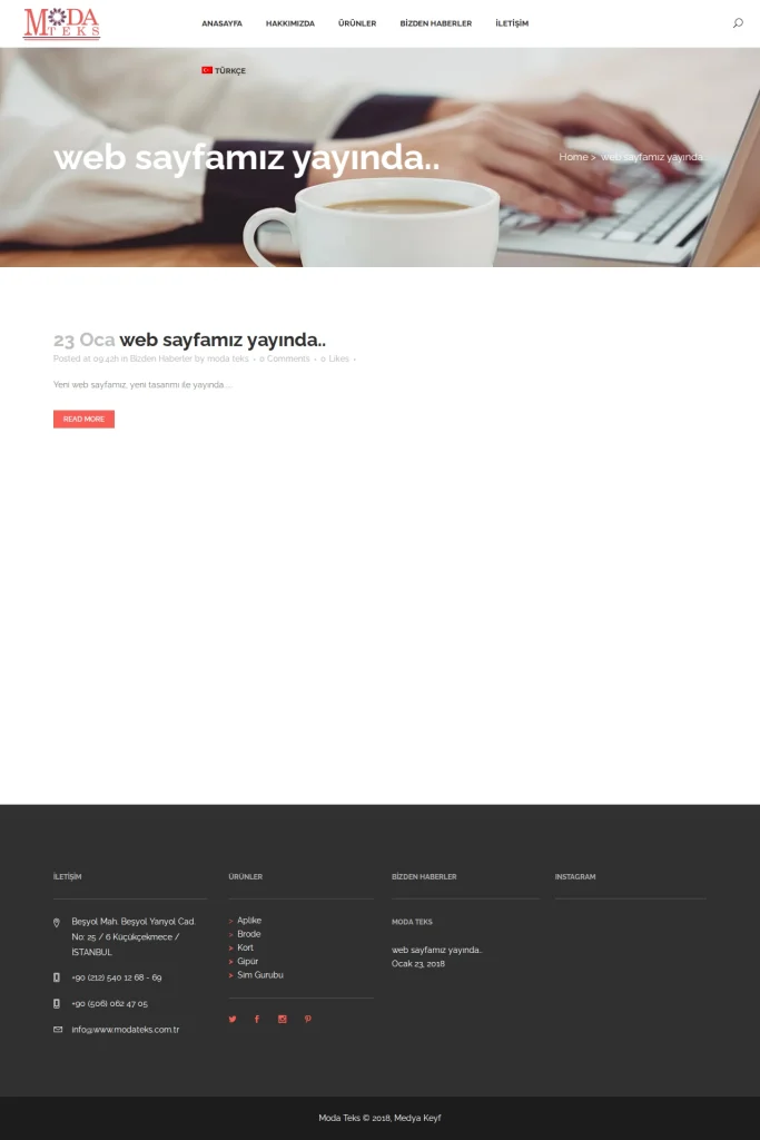 Modateks Kurumsal Web Sitesi ve Ürün Kataloğu tasarım detayı