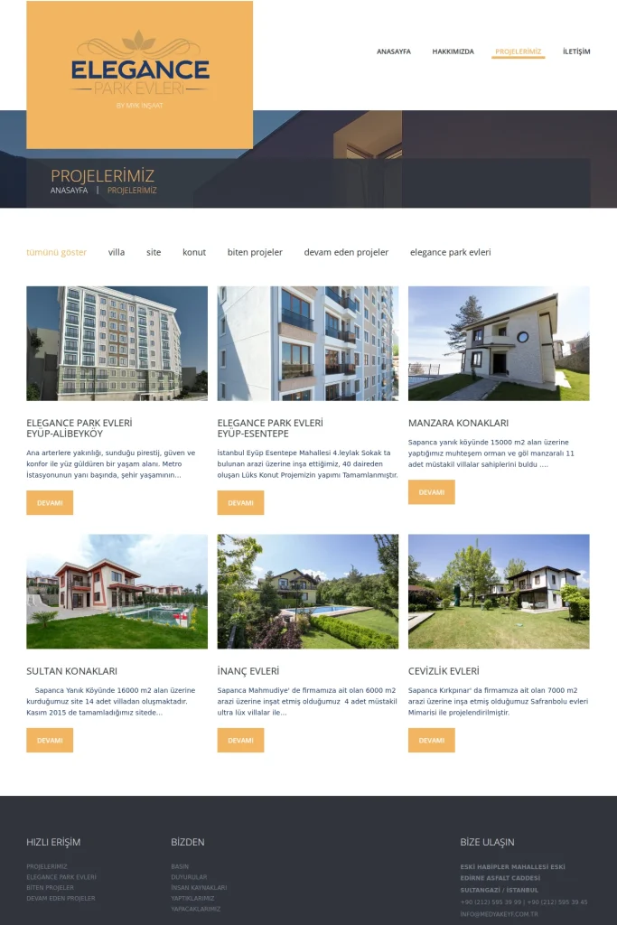 MYK İnşaat Web Sitesi ve Konut Projeleri tasarım detayı