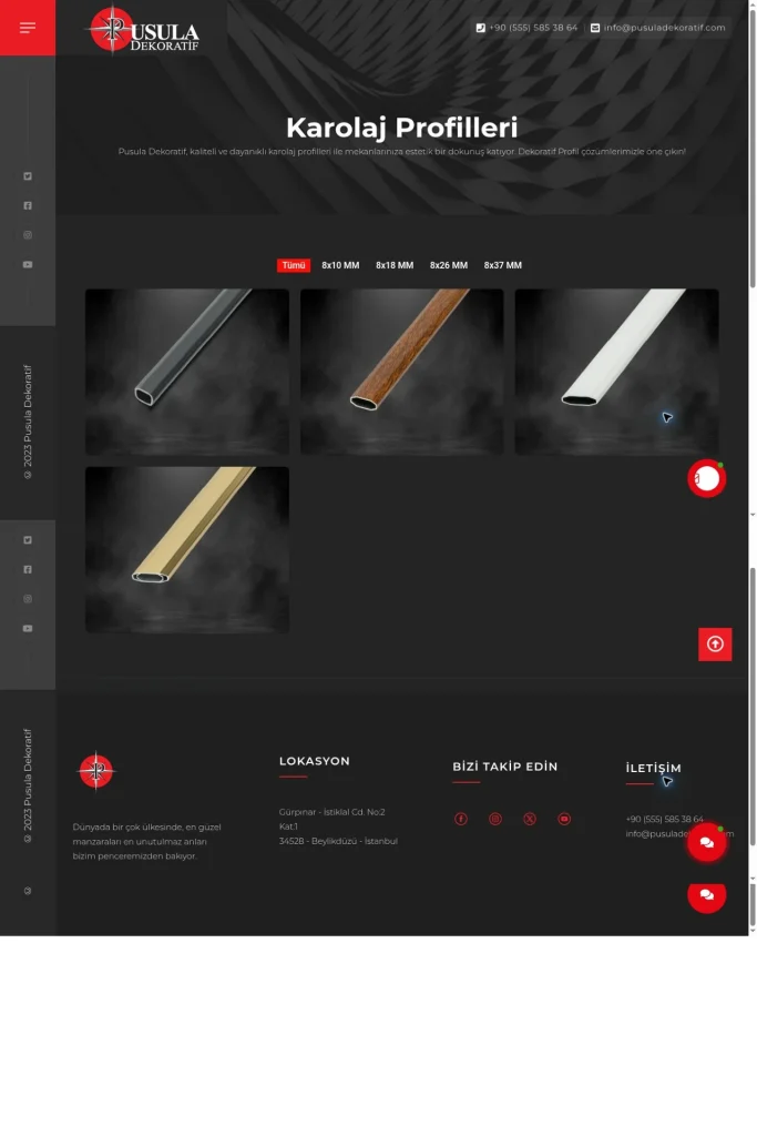 Pusula Karolaj Web Sitesi tasarım detayı