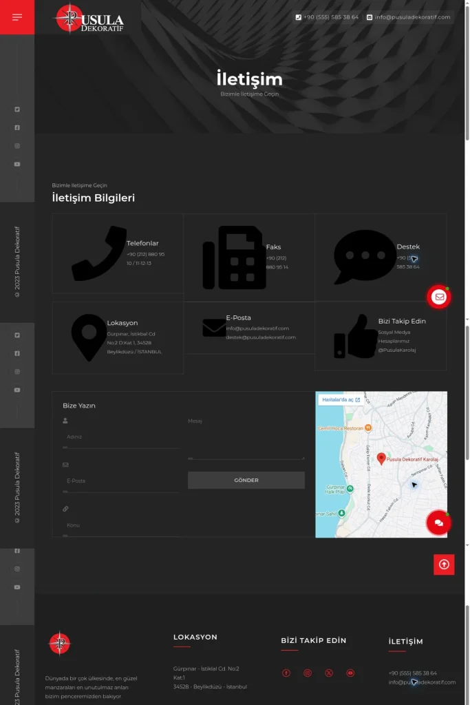 Pusula Karolaj Web Sitesi tasarım detayı