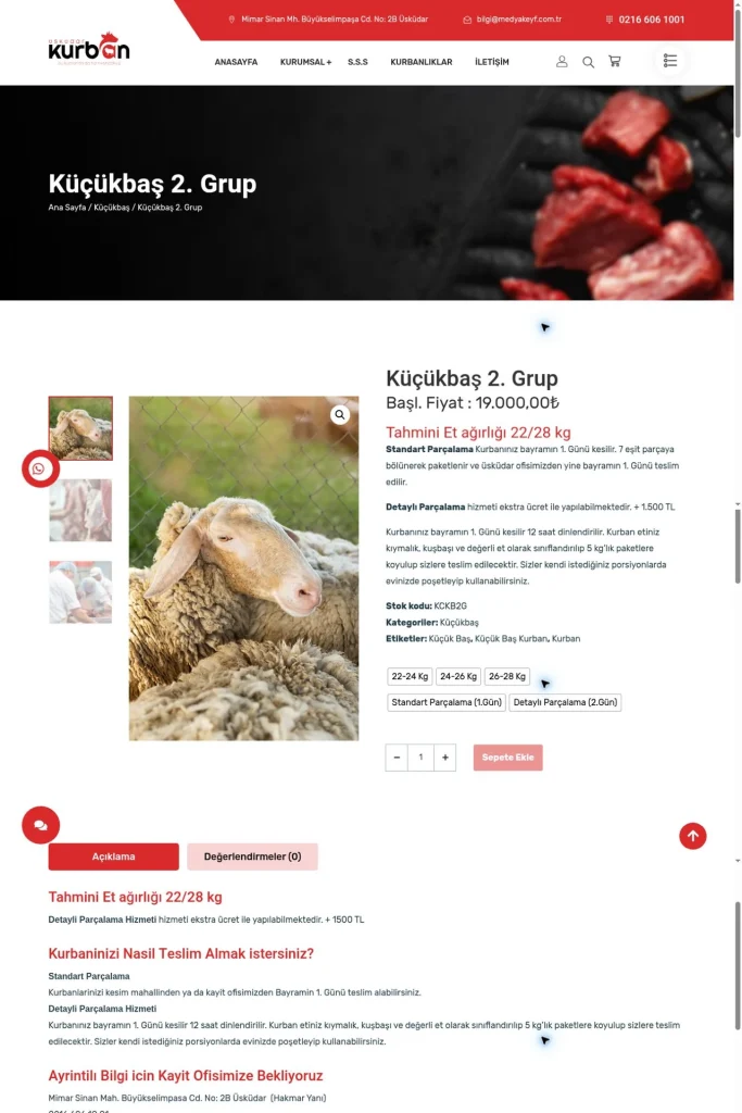 Üsküdar Kurban Web Sitesi tasarım detayı