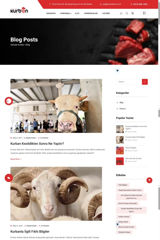 Üsküdar Kurban Web Sitesi tasarım detayı
