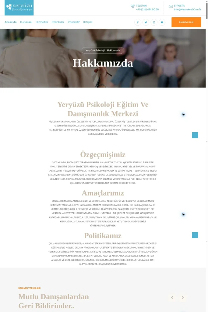 Yeryüzü Psikoloji Web Sitesi tasarım detayı