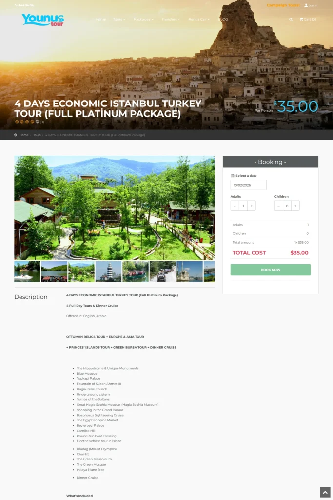 Younus Tour Web Sitesi ve Tur Kataloğu tasarım detayı