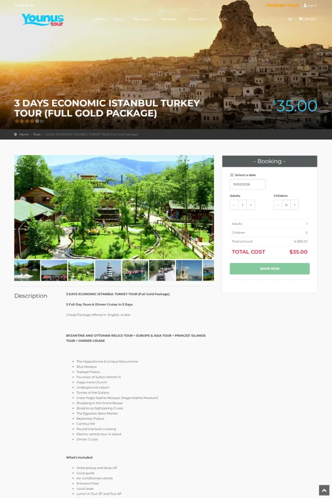 Younus Tour Web Sitesi ve Tur Kataloğu tasarım detayı